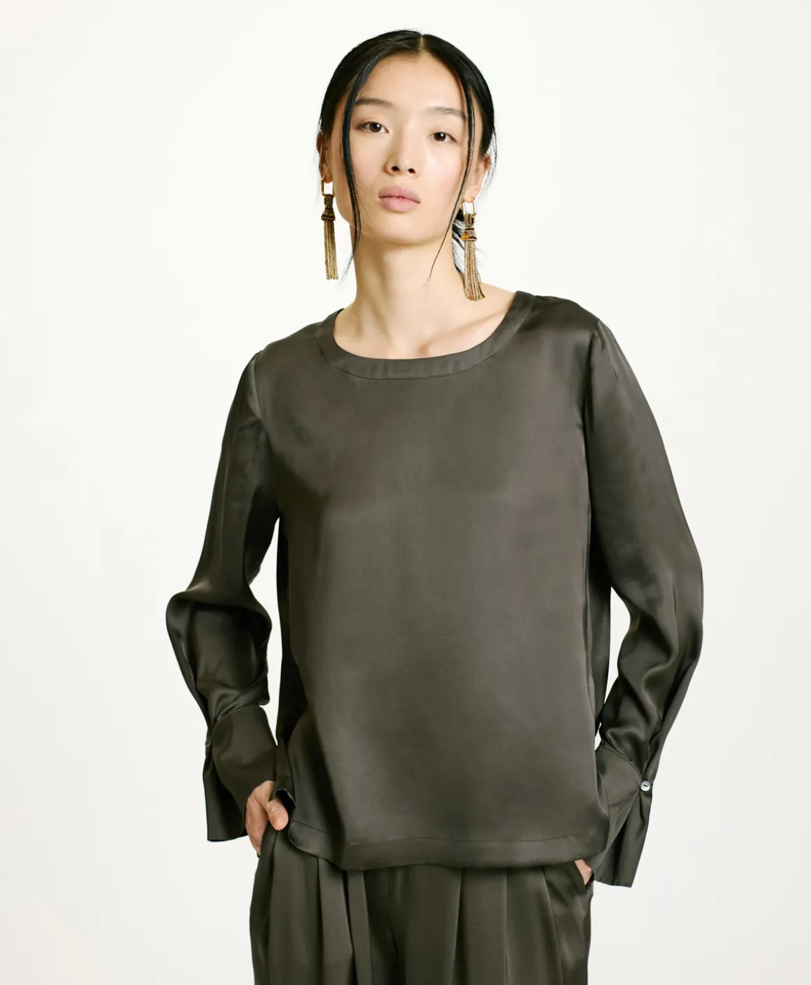 Momoni BLUSA KENTA IN SETA LAVATA-VERDE MILITARE VerdeMilitare Best Sale