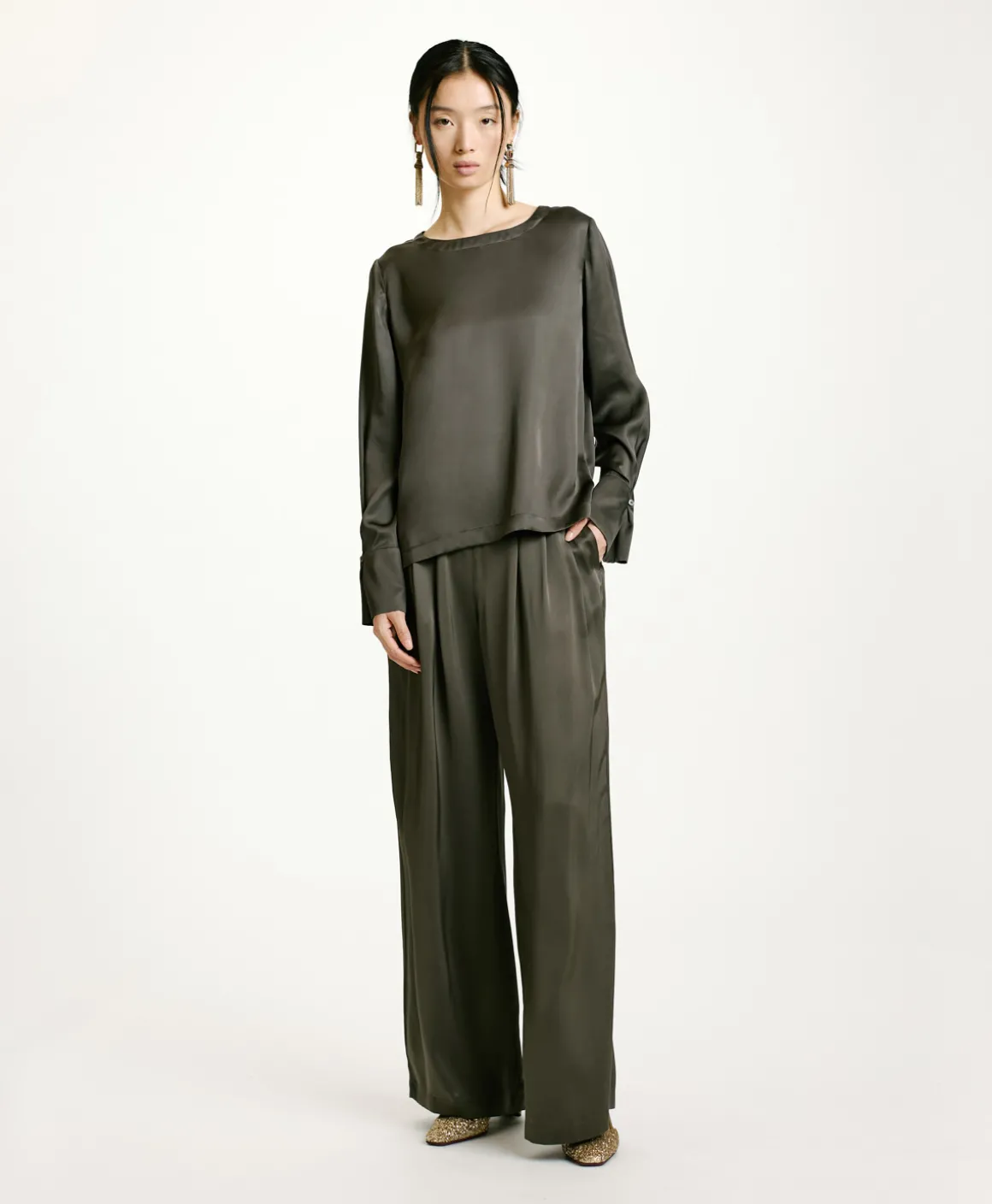 Momoni BLUSA KENTA IN SETA LAVATA-VERDE MILITARE VerdeMilitare Best Sale