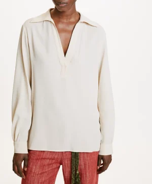 Momoni BLUSA SUE IN ACETATO/SETA UNITO- Crema Fashion