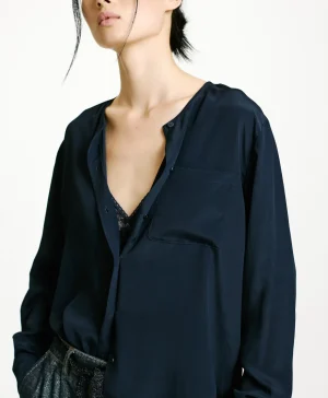 Momoni CAMICIA DARUMA IN ACETATO/SETA UNITO- Blu Outlet