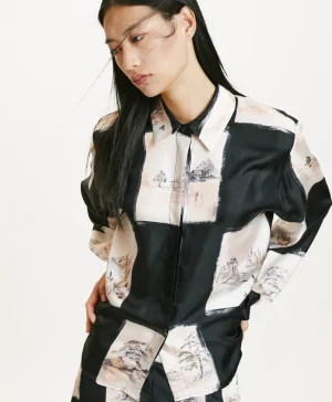 Momoni CAMICIA ICHIGO IN TWILL DI SETA STAMPATO-MULTICOLORE NERO MulticoloreNero Shop