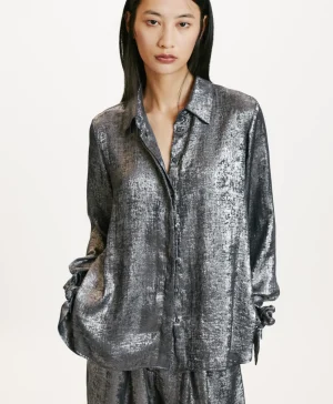 Momoni CAMICIA SAKE IN LAMINATO FLUIDO - Argento Clearance