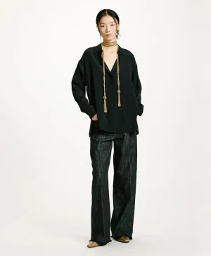 Momoni CAMICIA SAYONARA IN ACETATO/SETA UNITO- Nero Cheap