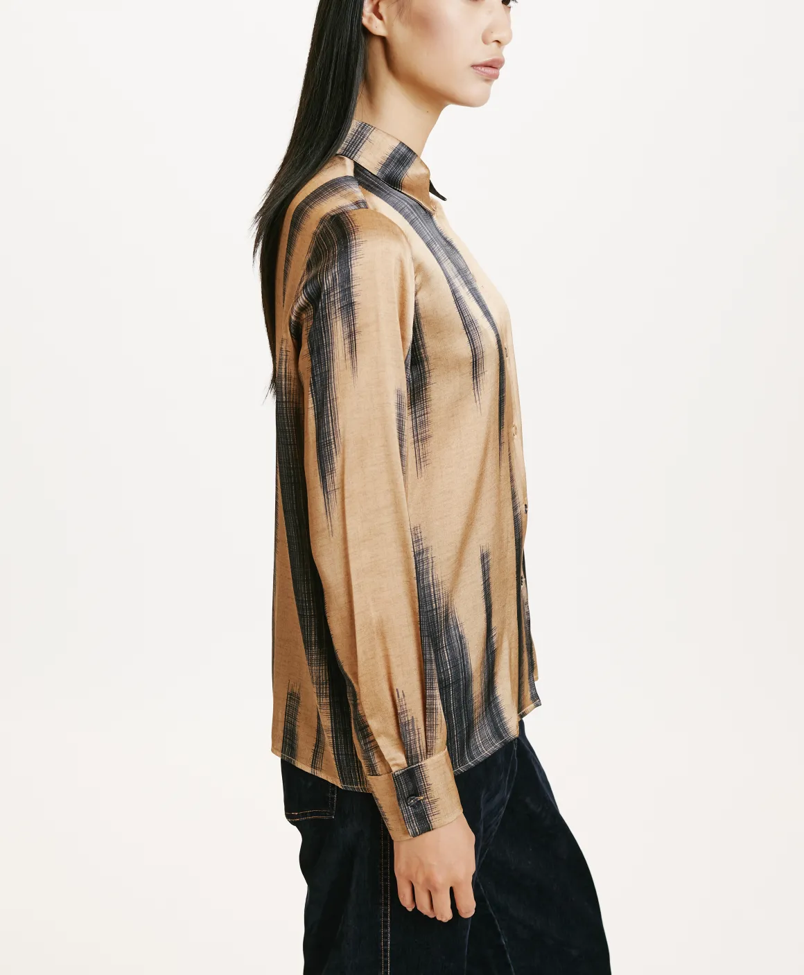 Momoni CAMICIA SIMON IN RASO STRETCH STAMPATO- Oro/Blu Fashion