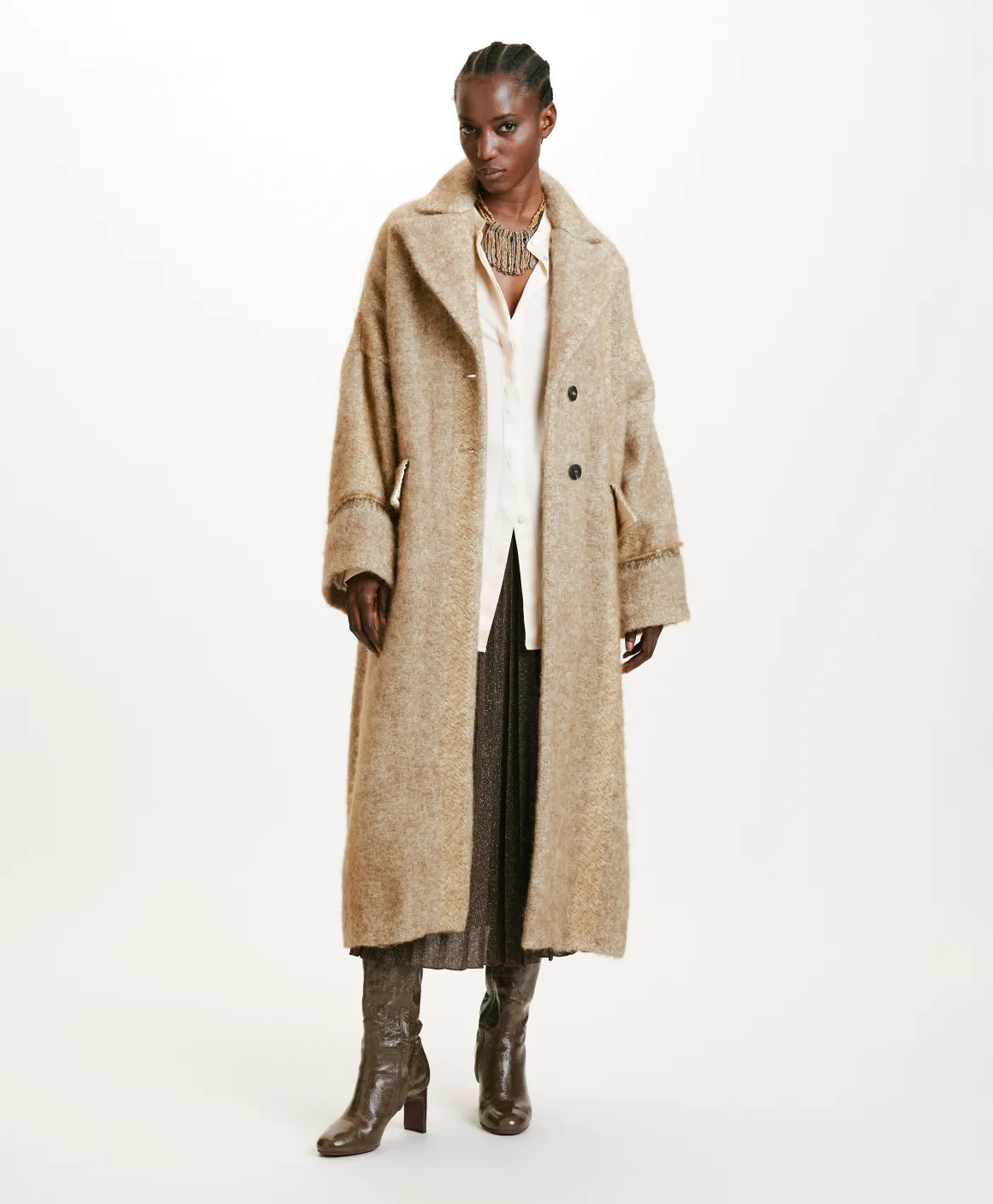 Momoni CAPPOTTO SHIRUKO IN PANNO LANA ALPACA GARZATO- Beige Online