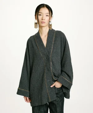 Momoni CAPPOTTO TARA IN PIED DE POULE SEERSUCKER- Nero/Antracite Best