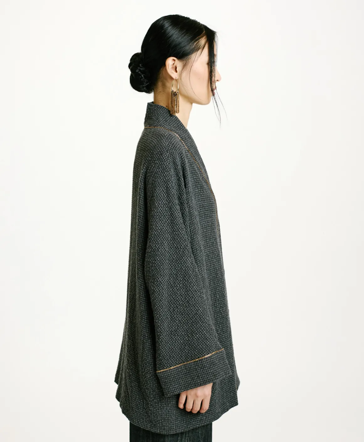 Momoni CAPPOTTO TARA IN PIED DE POULE SEERSUCKER- Nero/Antracite Best