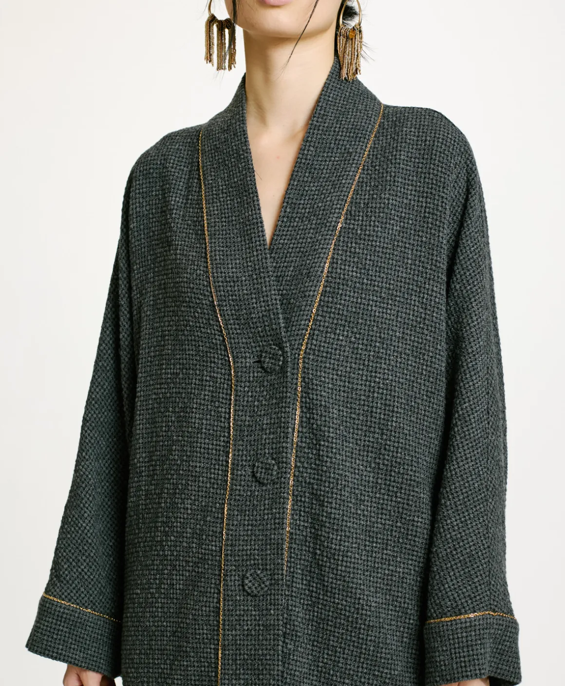 Momoni CAPPOTTO TARA IN PIED DE POULE SEERSUCKER- Nero/Antracite Best