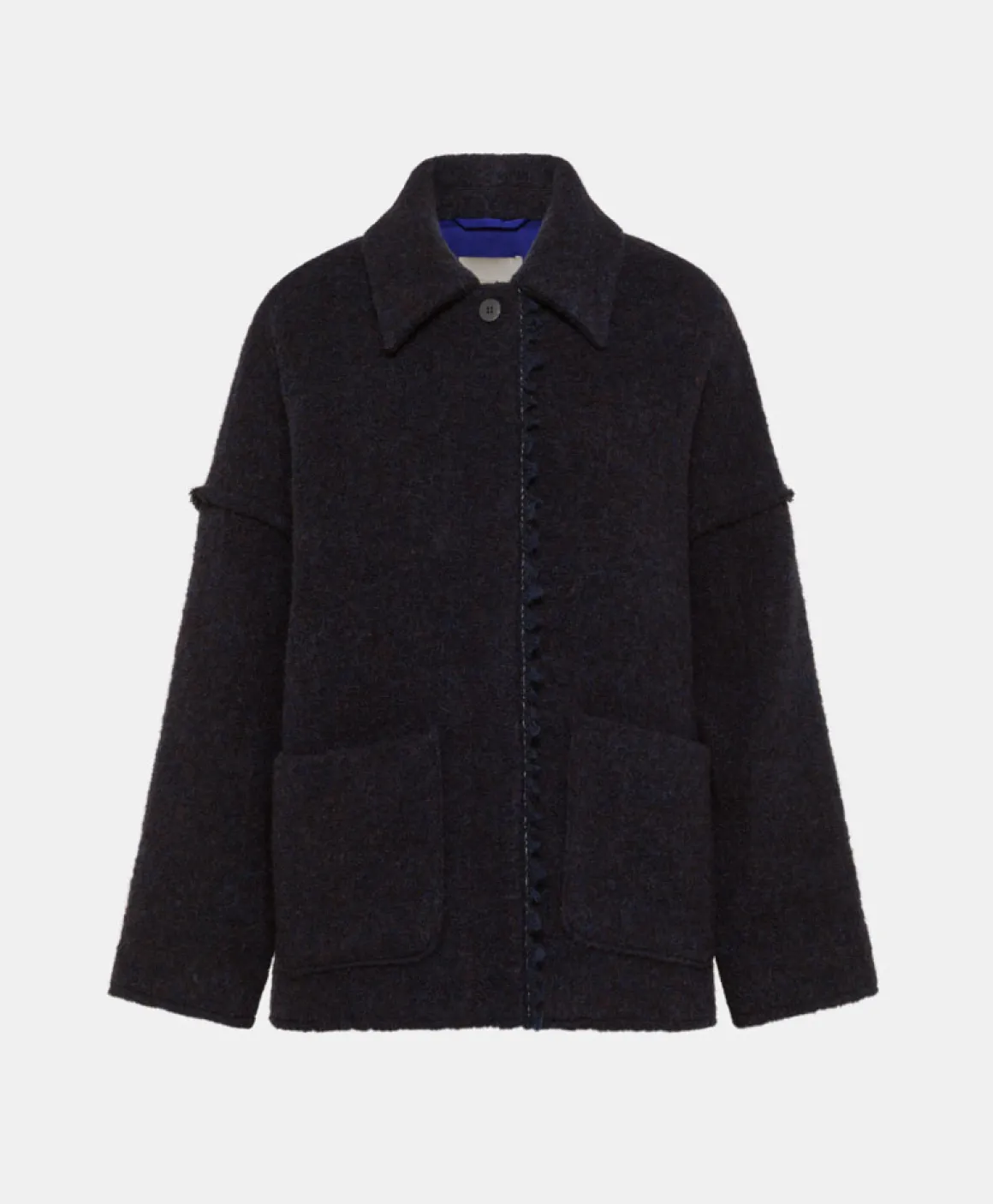 Momoni CAPPOTTO UMI IN BOUCLE' LANA ALPACA- Blu/Marrone New