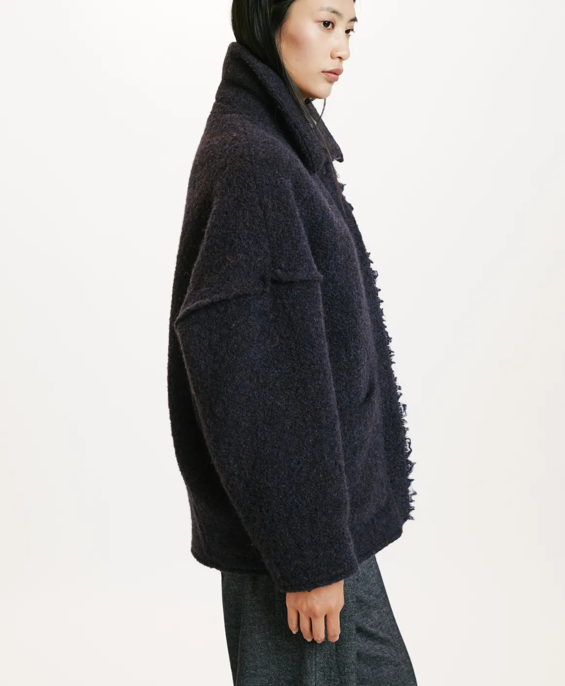 Momoni CAPPOTTO UMI IN BOUCLE' LANA ALPACA- Blu/Marrone New