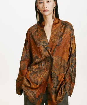 Momoni GIACCA ISHIKO IN VISCOSA JACQUARD STAMPATA- Tabacco/Oliva Cheap