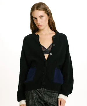 Momoni MAGLIA KAERU EFFETTO FELPA COLOR BLOCK- Nero New