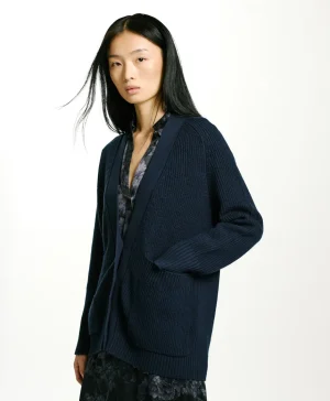 Momoni MAGLIA NATSU A COSTE IN LANA MERINOS- Blu Sale