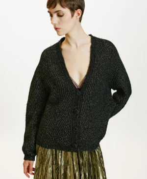 Momoni MAGLIA SAIKI PUNTO PIZZO LUREX- Nero Best Sale