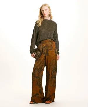 Momoni PANTALONI DAIKI IN VISCOSA JACQUARD STAMPATA- Tabacco/Oliva Store