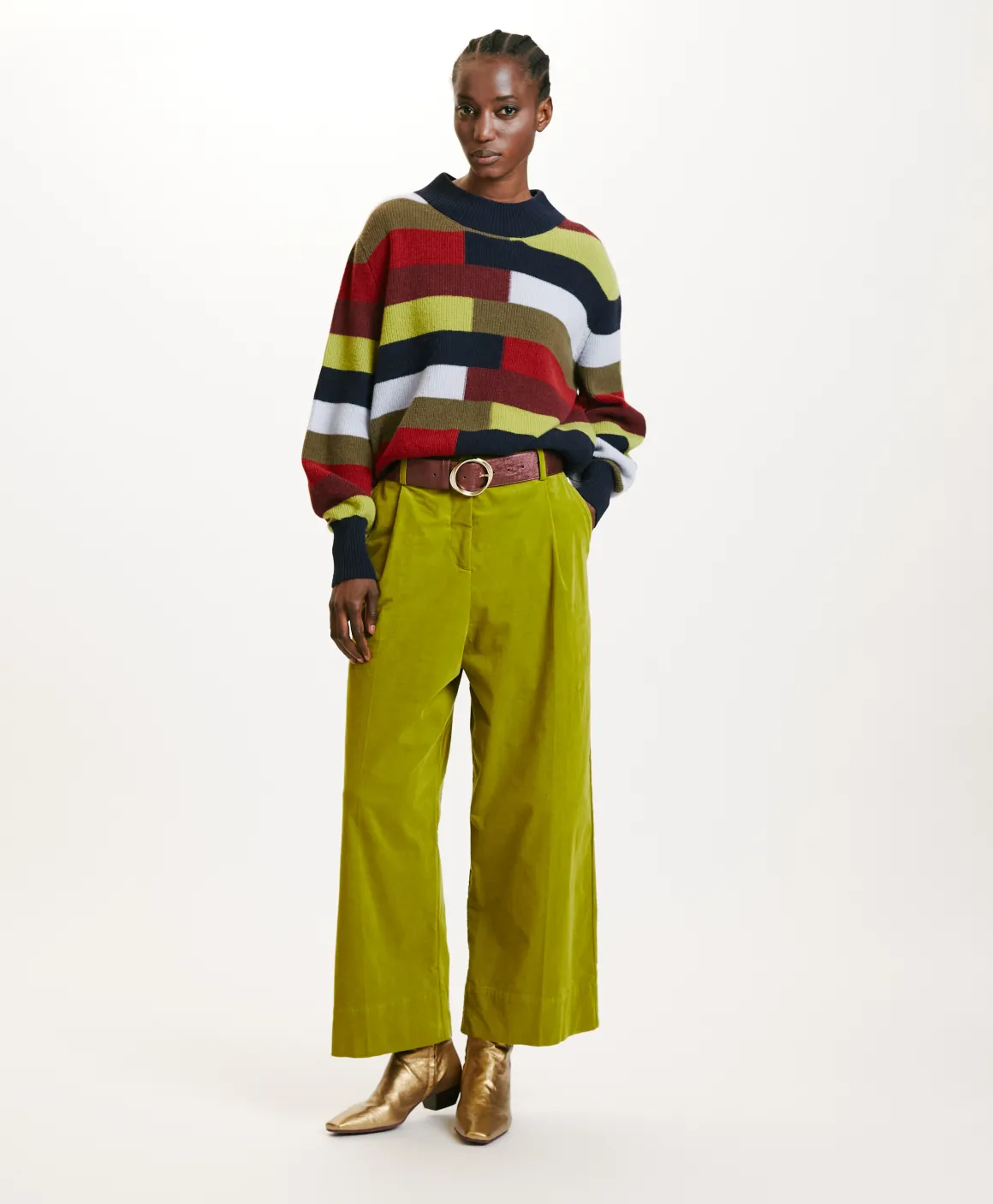 Momoni PANTALONI GRECALE BIS IN VELLUTO MILLE RIGHE STRETCH-VERDE MATCHA VerdeMatcha Online