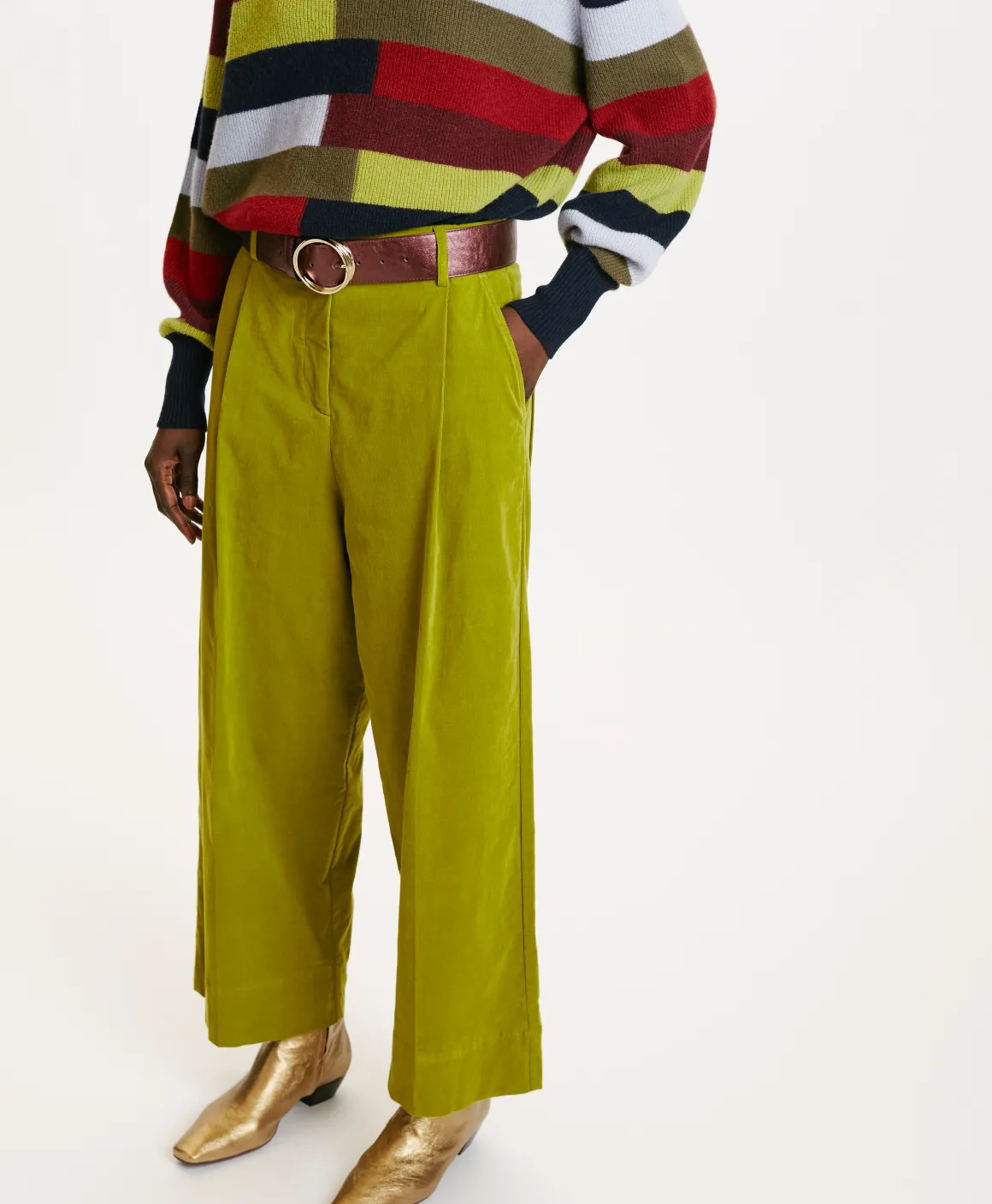 Momoni PANTALONI GRECALE BIS IN VELLUTO MILLE RIGHE STRETCH-VERDE MATCHA VerdeMatcha Online