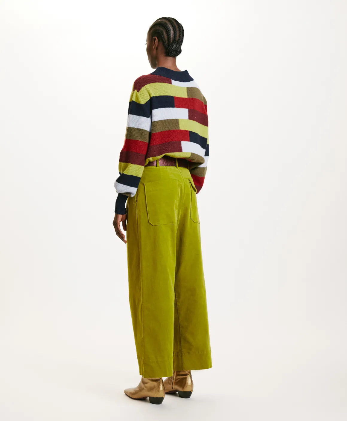 Momoni PANTALONI GRECALE BIS IN VELLUTO MILLE RIGHE STRETCH-VERDE MATCHA VerdeMatcha Online