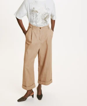 Momoni PANTALONI GRECALE IN DENIM COLOR FERMO- Mandorla Shop