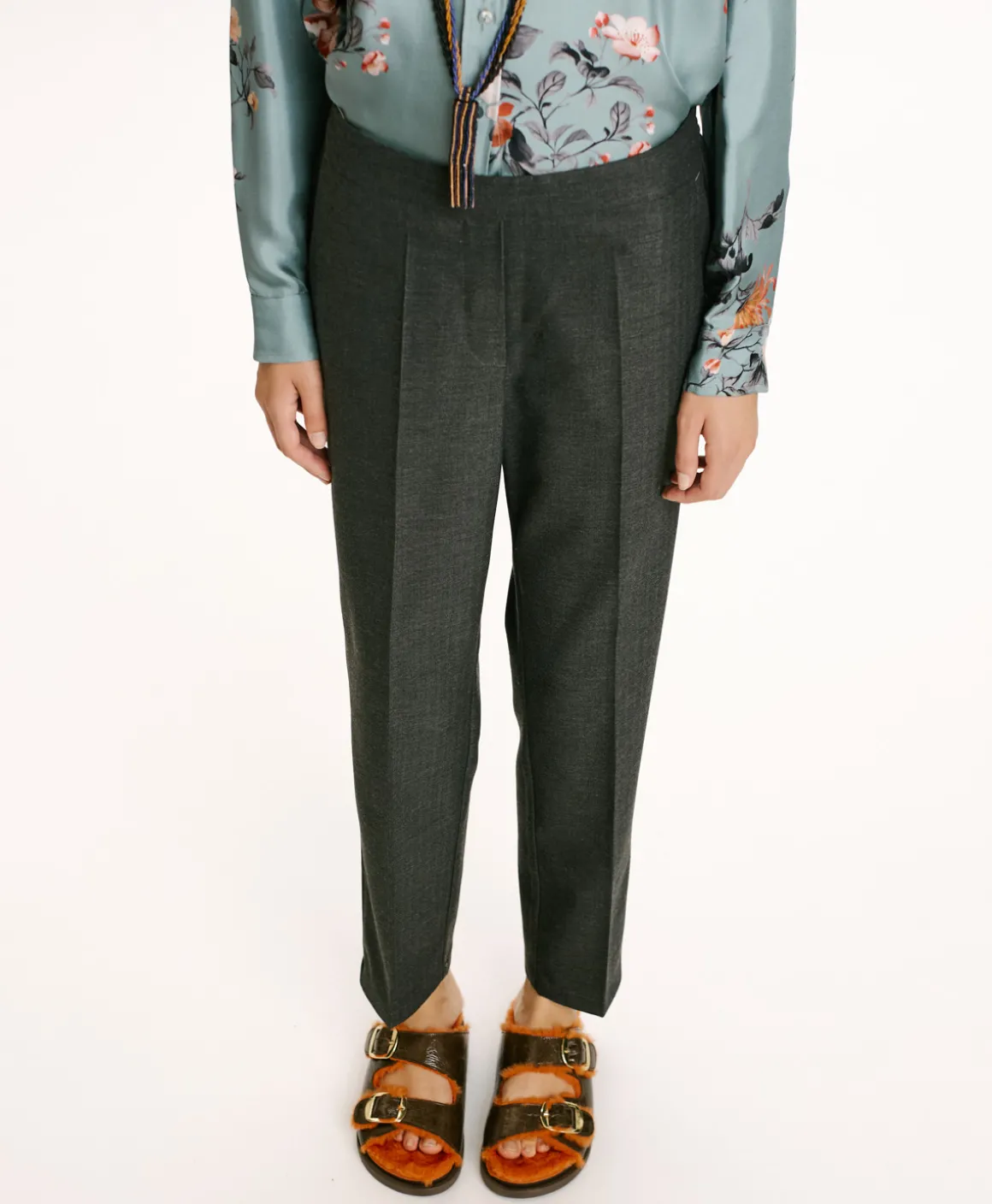 Momoni PANTALONI HAITI IN CHEVRON VISCOSA LANA STRATCH-GRIGIO CARBONE GrigioCarbone Shop