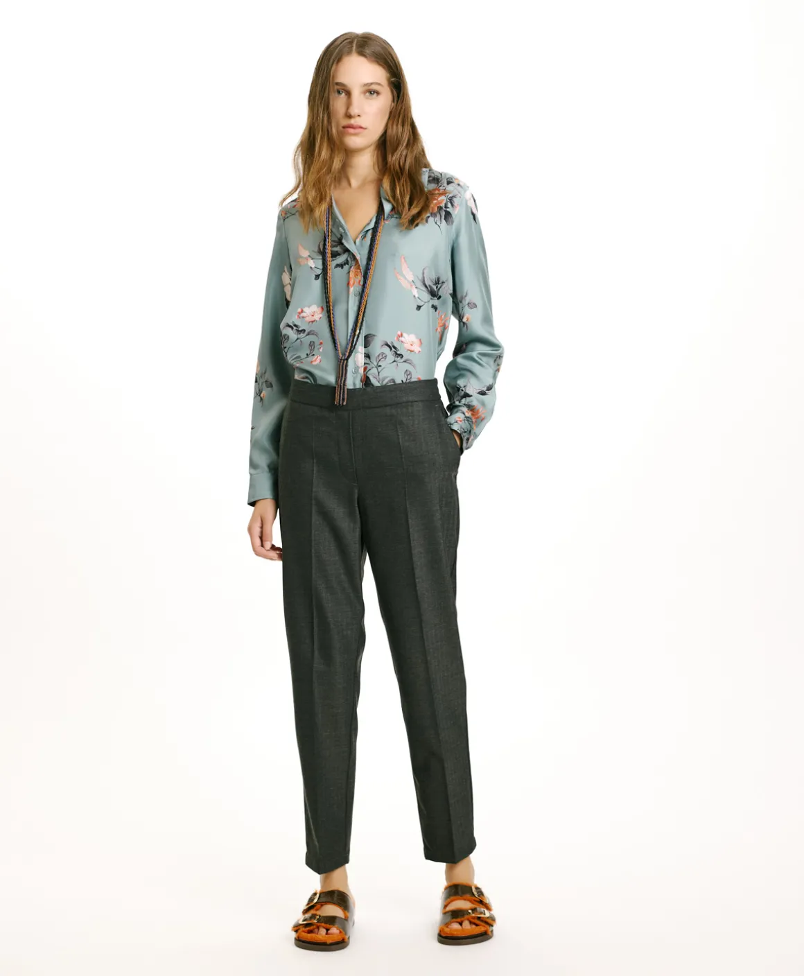 Momoni PANTALONI HAITI IN CHEVRON VISCOSA LANA STRATCH-GRIGIO CARBONE GrigioCarbone Shop