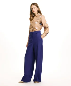 Momoni PANTALONI IRUSU IN TWILL DI LANA VISCOSA - Blu Best Sale