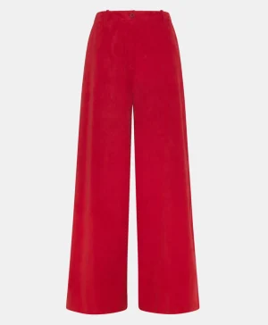Momoni PANTALONI KOI IN VELLUTO MILLE RIGHE STRETCH-ROSSO CARMINIO RossoCarminio Online