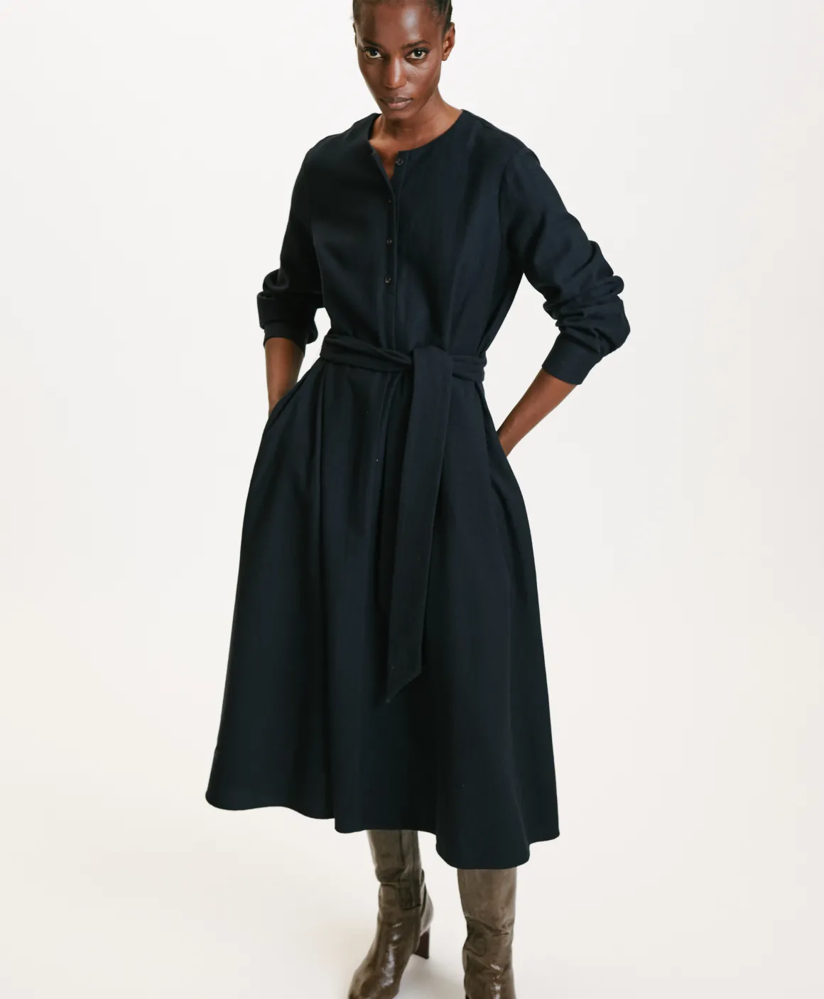 Momoni VESTITO IZUMI IN CHEVRON COTONE LANA- Blu Discount