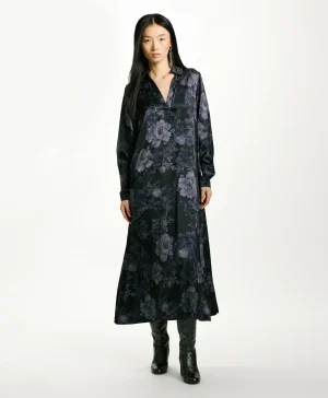 Momoni VESTITO KIKYO IN RASO STRETCH STAMPATO-BLU/BLU NOTTE Blu/BluNotte Flash Sale