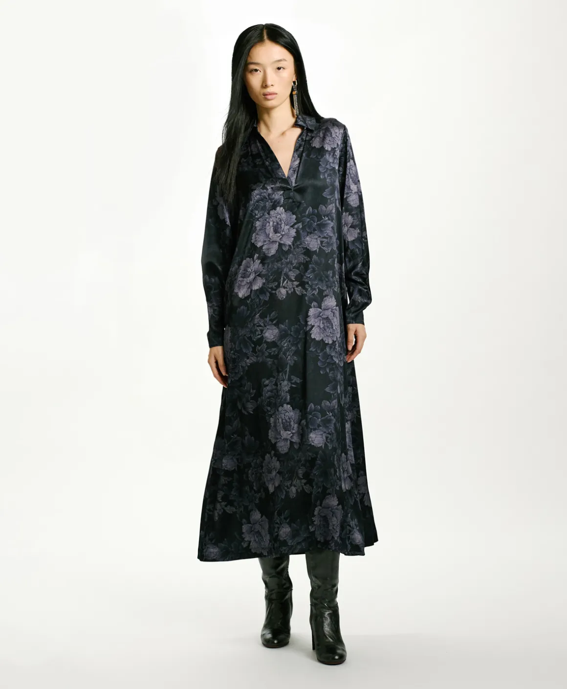 Momoni VESTITO KIKYO IN RASO STRETCH STAMPATO-BLU/BLU NOTTE Blu/BluNotte Flash Sale