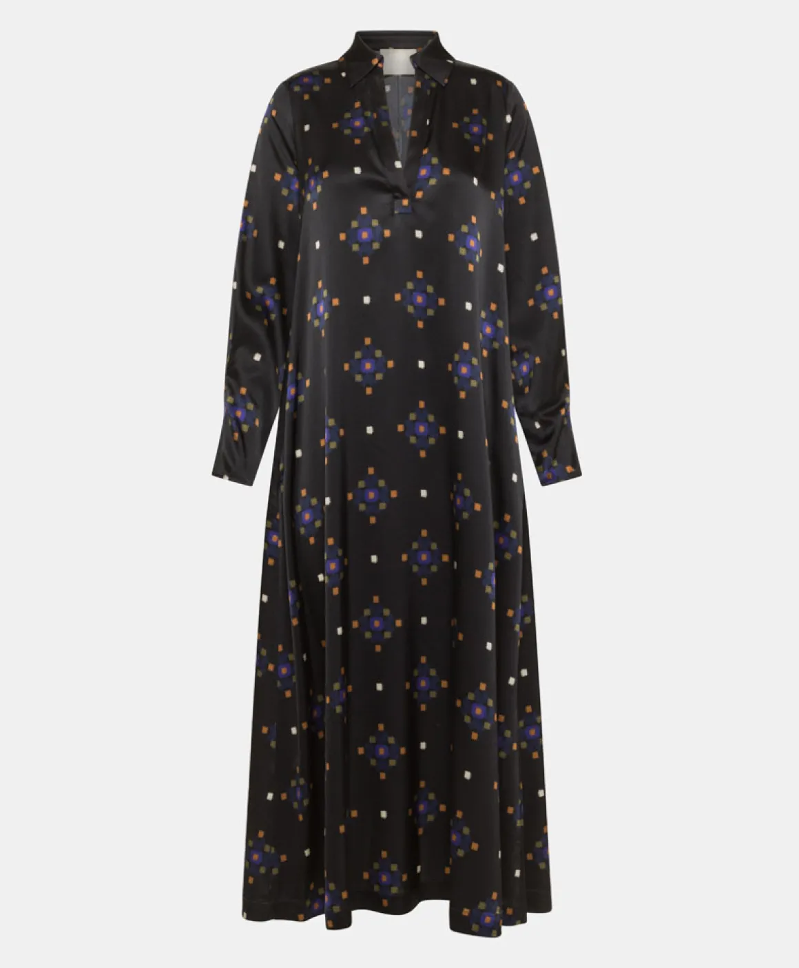 Momoni VESTITO KIKYO IN RASO STRETCH STAMPATO-NERO/MARRONE MATTONE Nero/MarroneMattone Shop