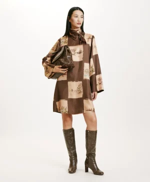 Momoni VESTITO MATCHA IN TWILL DI SETA STAMPATO-MULTICOLORE CACAO MulticoloreCacao Outlet