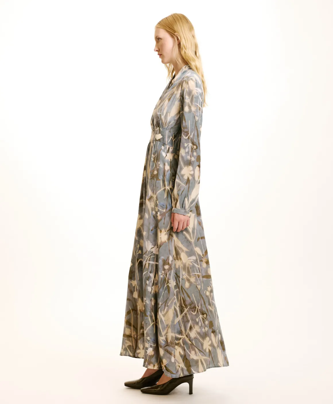 Momoni VESTITO SUITA IN CREPE DE CHINE STAMPATO-BLU POLVERE/CREMA BluPolvere/Crema Fashion