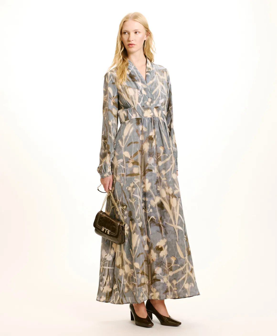 Momoni VESTITO SUITA IN CREPE DE CHINE STAMPATO-BLU POLVERE/CREMA BluPolvere/Crema Fashion